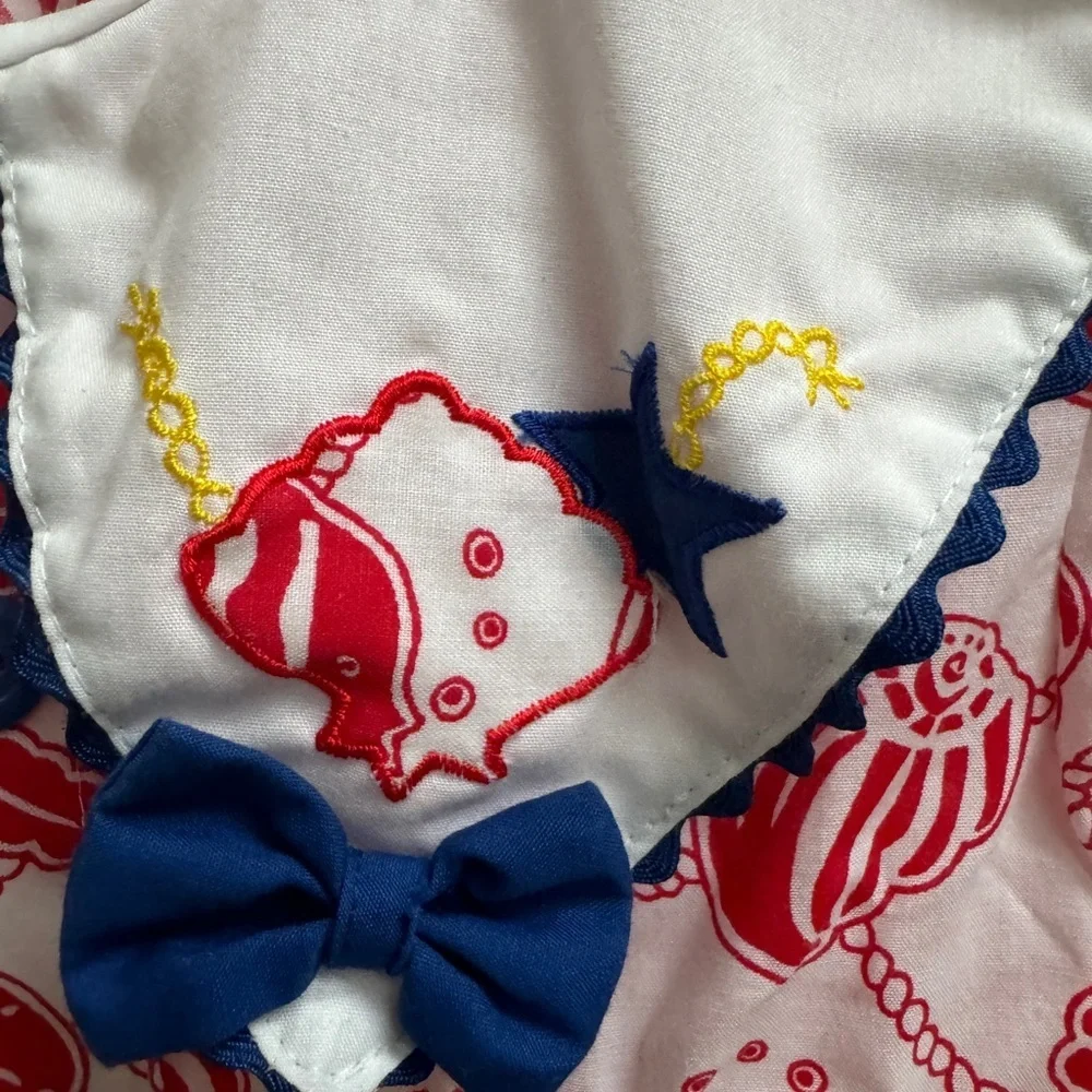 NWOT Vintage 3T Girls Red White Blue Collared Seashell Formal Short Sleeve Dress - Picture 2 of 5